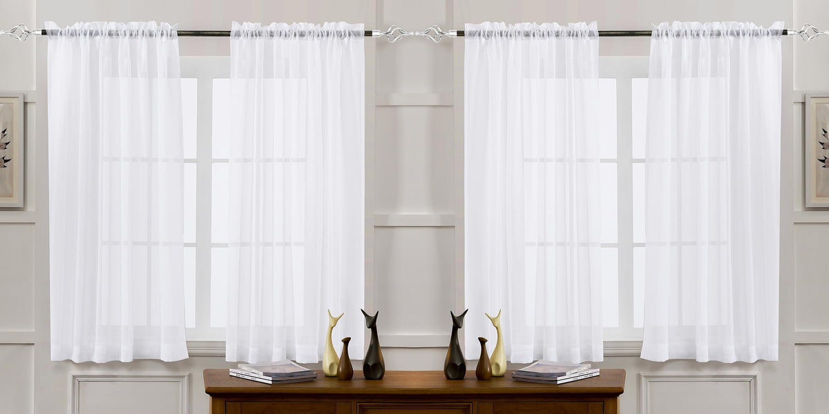 MYSTIC-HOME Sheer Curtains White 63 Inch Length, Rod Pocket Voile Drapes for Living Room, Bedroom, Window Treatments Semi Crinkle Curtain Panels for Yard, Patio, Villa, Parlor, Set of 2, 52"x 63"