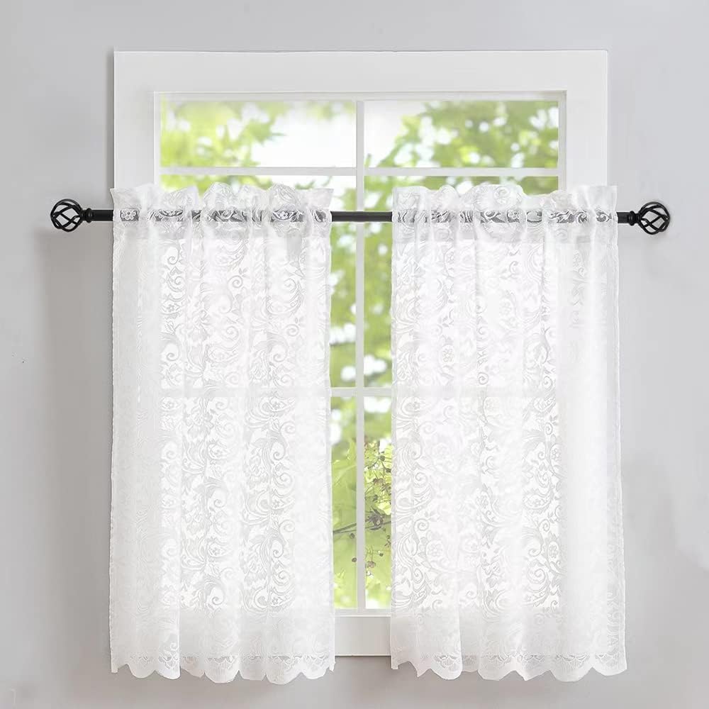 ALIGOGO Black Lace Curtains for Bedroom, Gothic Style, 52W x 63L Inch