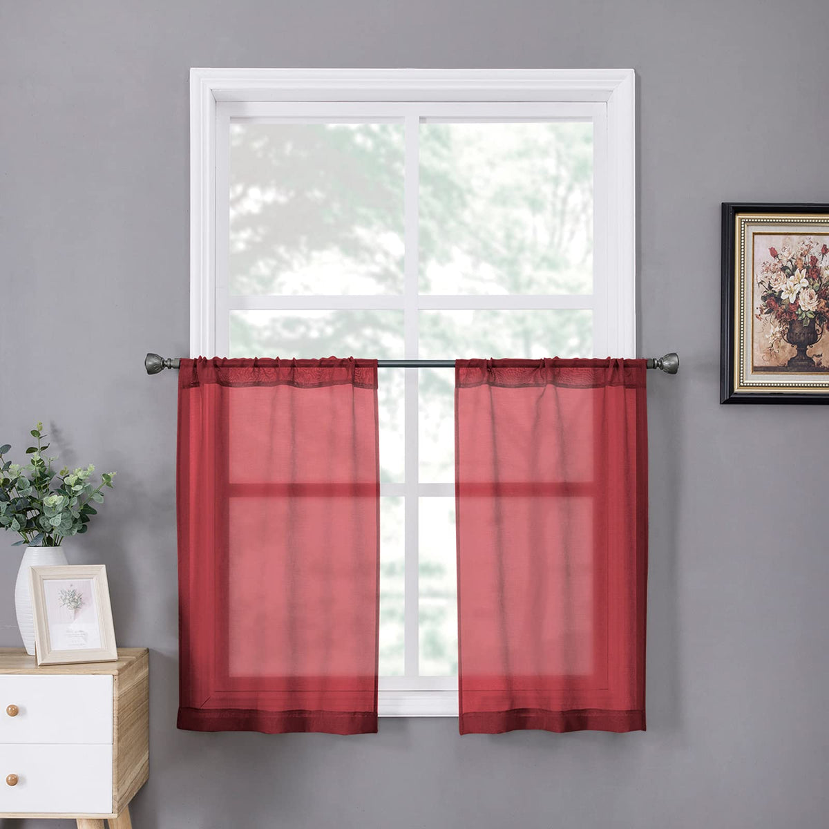 Tollpiz Sheer Curtains Linen Textured Bedroom Curtain Sheers Light Filtering Rod Pocket Voile Curtains for Living Room, 54 x 63 inches Long, White, Set of 2 Panels