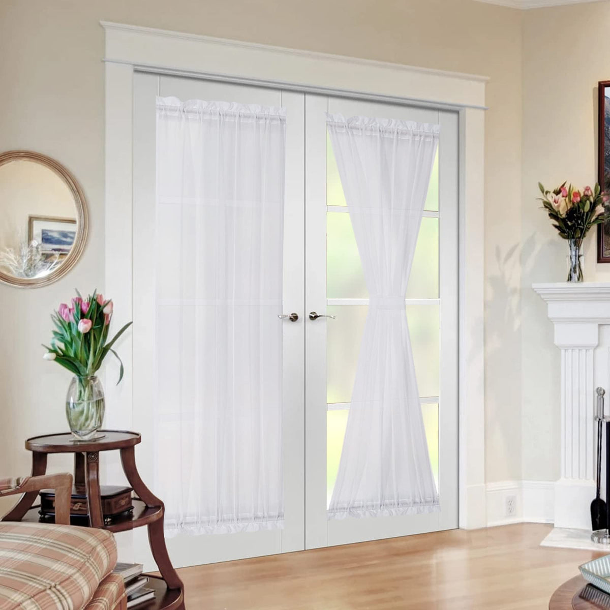 MIULEE White 54 Wide and 72 Inches Length French Door Sheer Curtains