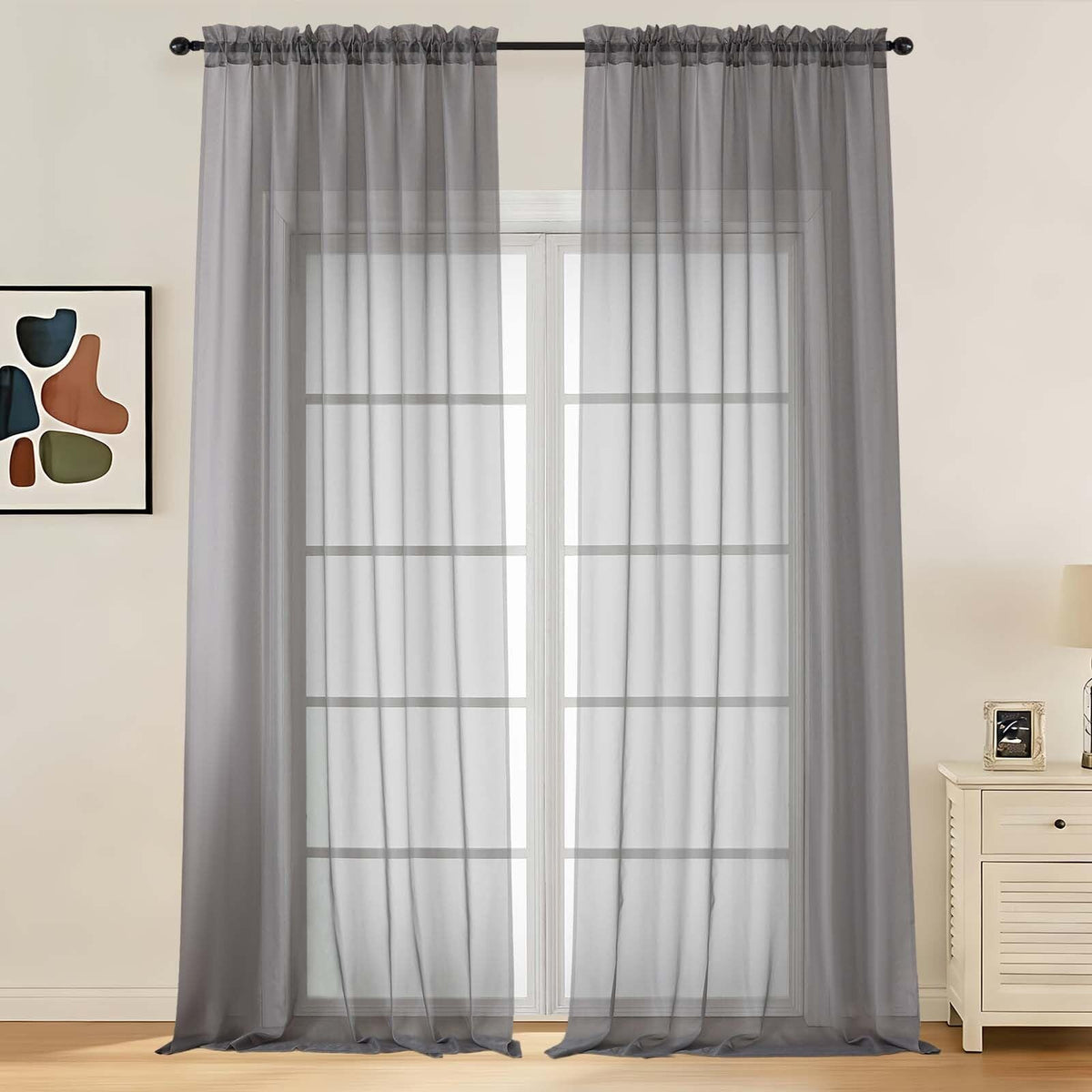 LIVEKID White Sheer Curtains 84 Inches Long 2 Panels - Light Filtering Breathable Voile Textured Sheer Curtains for Bedroom/Living Room, Rod Pocket Soft Elagant & Airy Solid Drapes, W42 x L84
