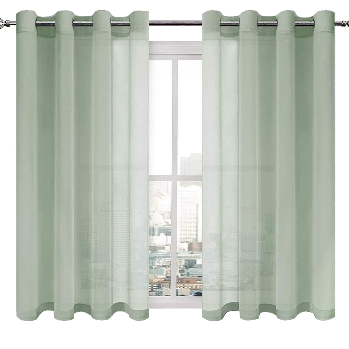 DWCN White Sheer Curtains Linen Look Semi Transparent Voile Grommet White Curtains for Living Dining Room Drapes 52 x 84 Inch Long, Set of 2 Panels
