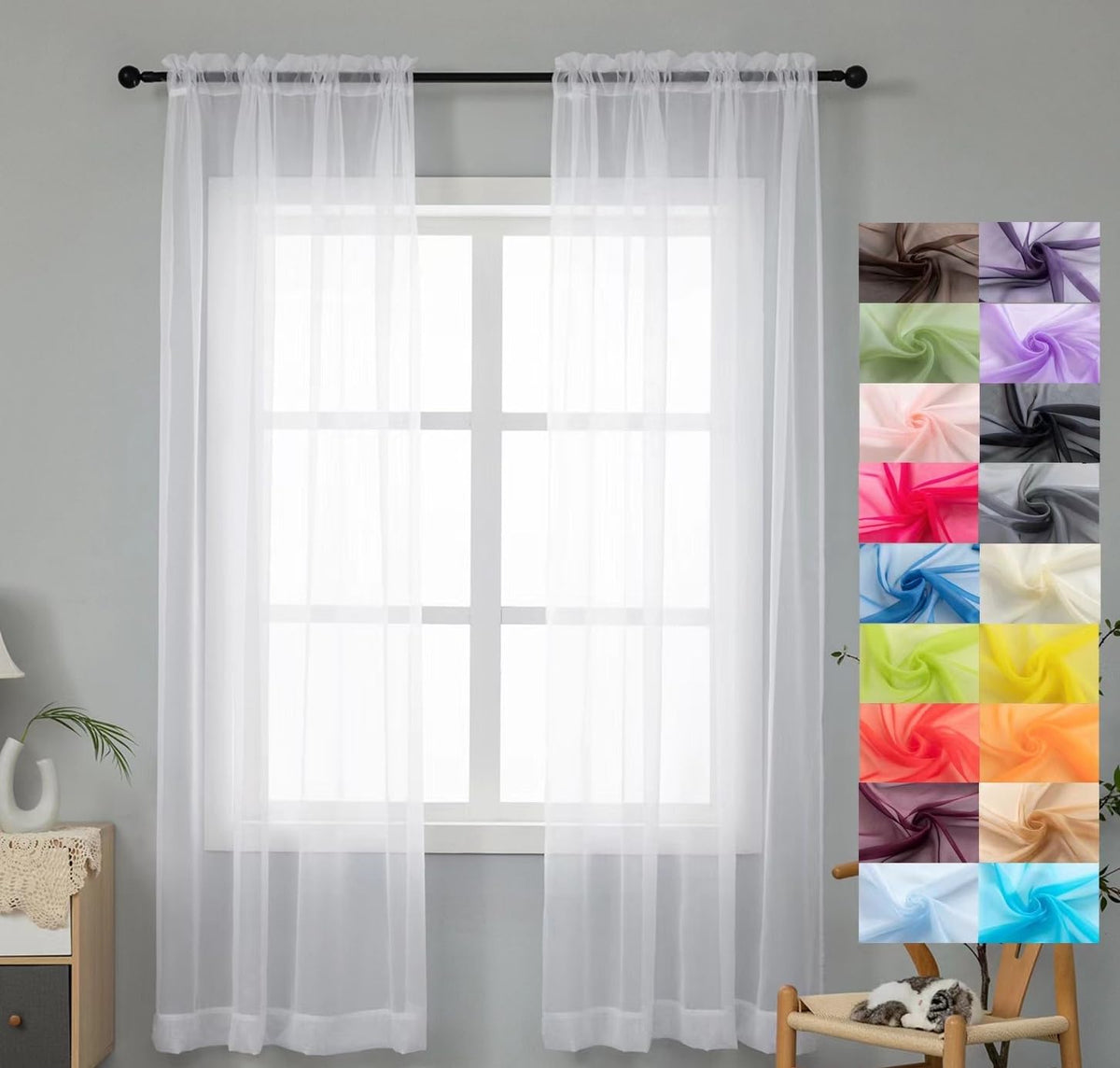 WPM Yellow Color Sheer Curtains 58" Wide x 84" Long 2 Panels Livingroom Window Treatment Rod Pocket Sheer Voile for Bedroom, Kitchen, Children Room Fully Stitched and Hemmed