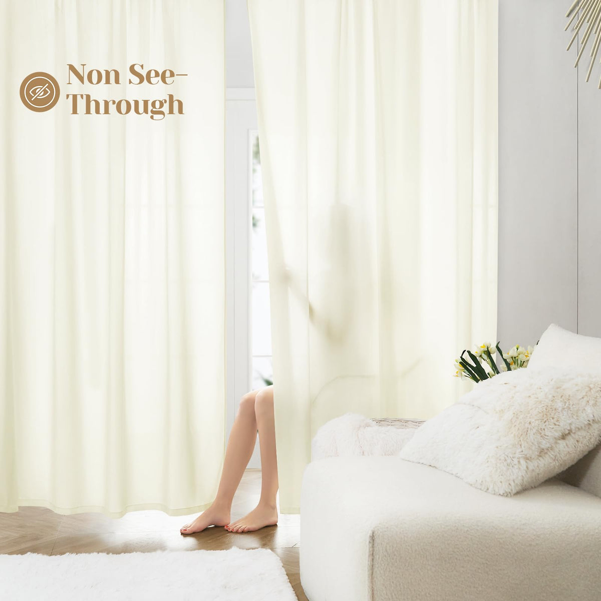 HOMEIDEAS Non-See-Through White Privacy Sheer Curtains, 52 X 96 Inches Long