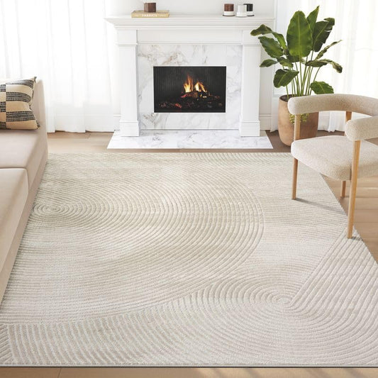 Abani Neutral Beige Area Rug | 5' x 8' Tan Geometric Carpet with Zen Circle Pattern | Rugs for Living Room, Bedroom, Office
