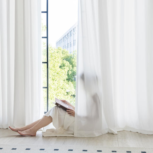 Non-See-Through White Privacy Sheer Curtains 84 Inch Long 2 Panels