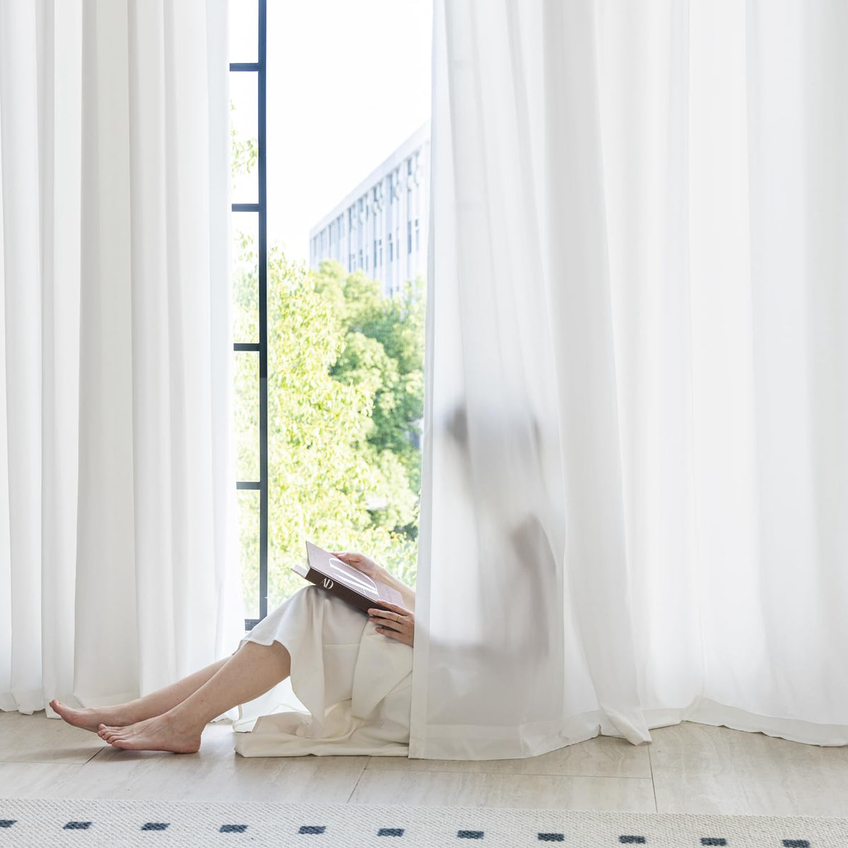 Non-See-Through White Privacy Sheer Curtains 84 Inch Long 2 Panels
