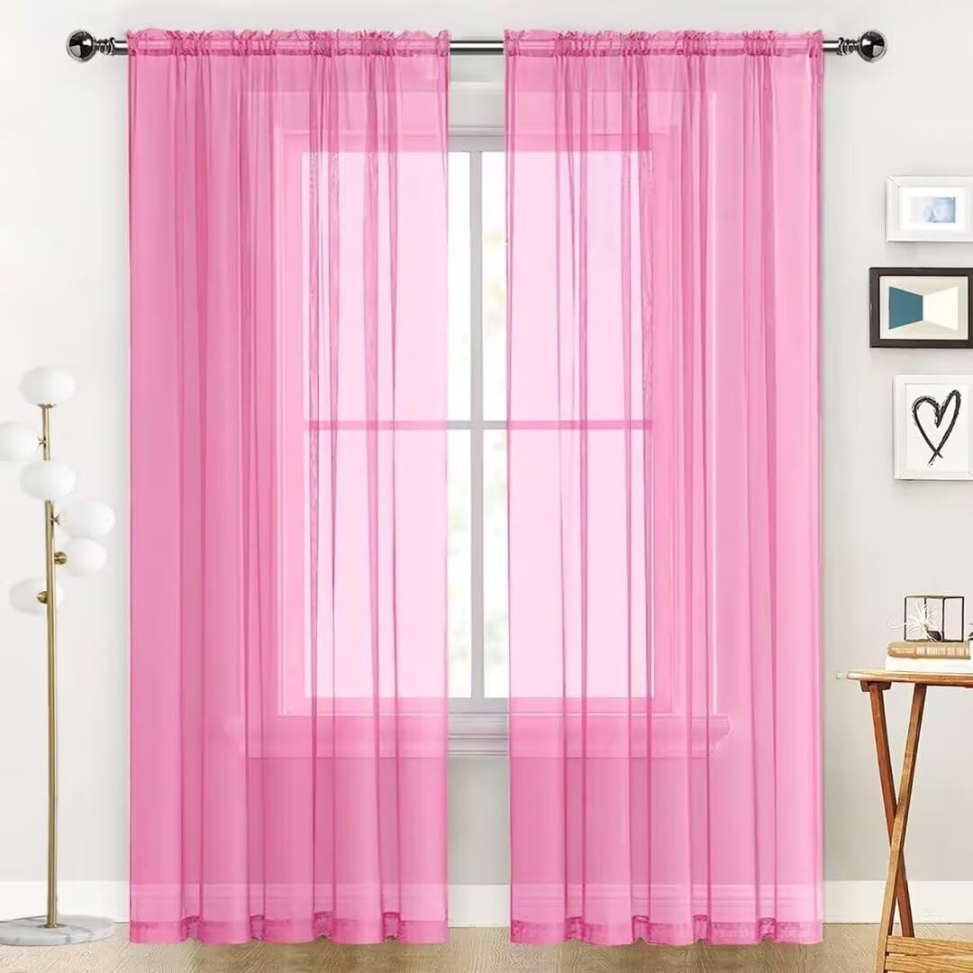 SpaceDresser Basic Rod Pocket Sheer Voile Window Curtain Panels White 1 Pair 2 Panels 52 Width 84 Inch Long for Kitchen Bedroom Children Living Room Yard(White,52 W x 84 L)