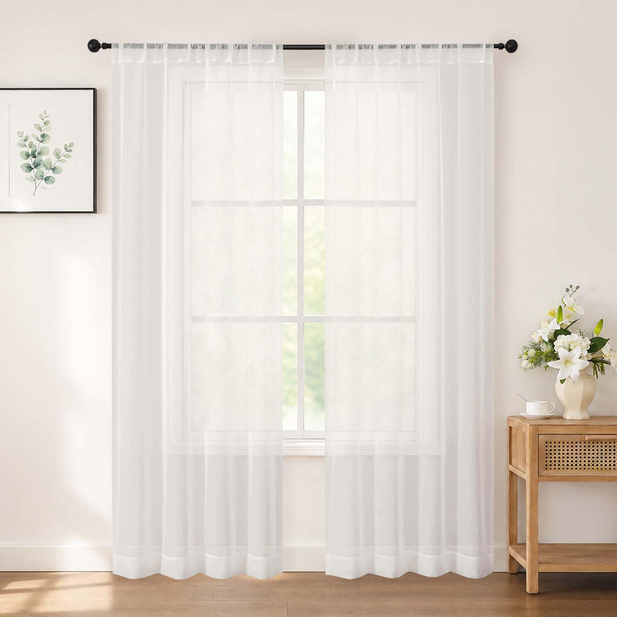 Chyhomenyc White Sheer Curtains 84 inch Long for Living Room, 2 Panels