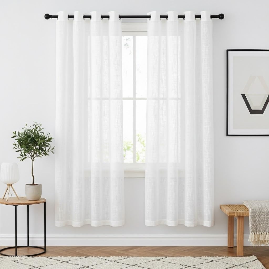 NICETOWN White Sheer Curtains for Windows 84 Inch Length, 52" W, 2 Panels