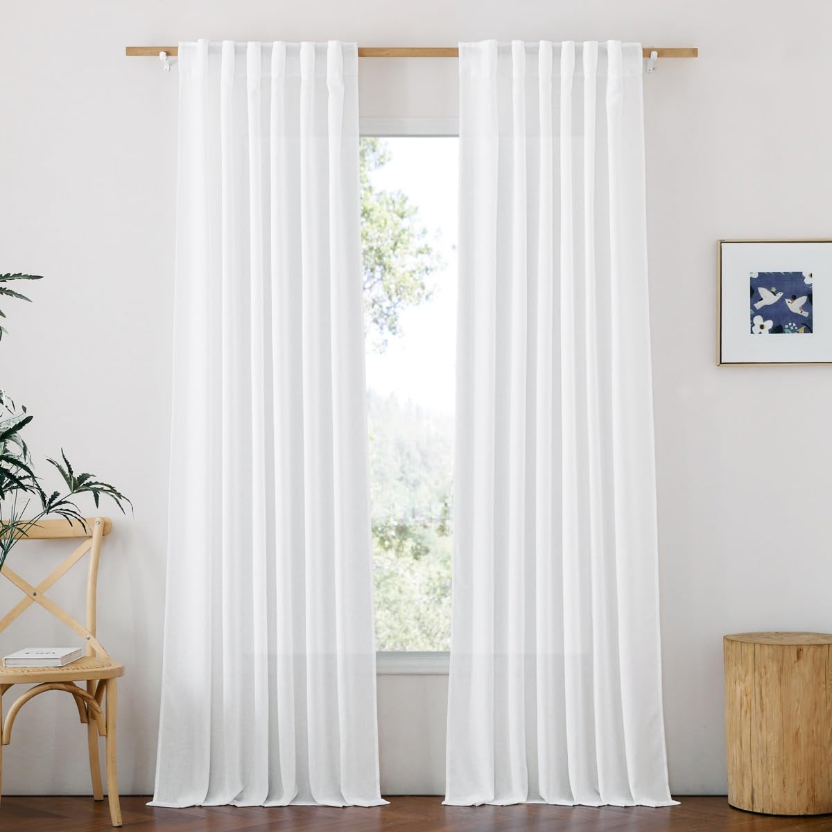 NICETOWN Natural Linen Curtains & Drapes for Windows 84 inch Long, Rod Pocket & Back Tab Thick Flax Semi Sheer Privacy Assured with Light Filtering for Bedroom/Living Room, W55 x L84, 2 Pieces