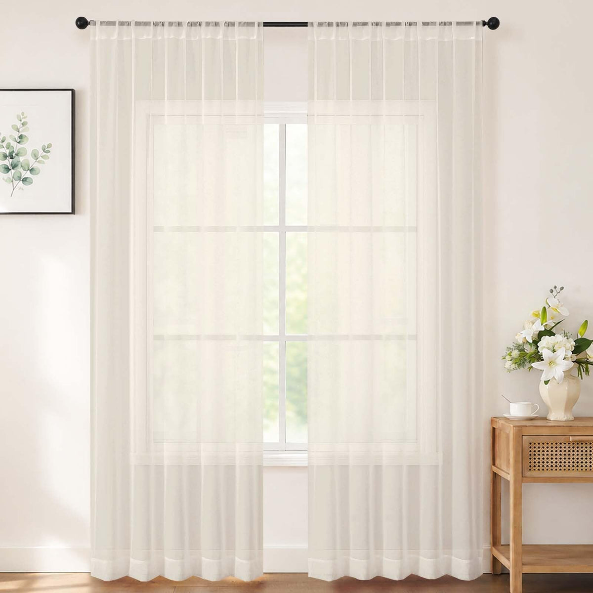 Chyhomenyc White Sheer Curtains 84 inch Long for Living Room, 2 Panels