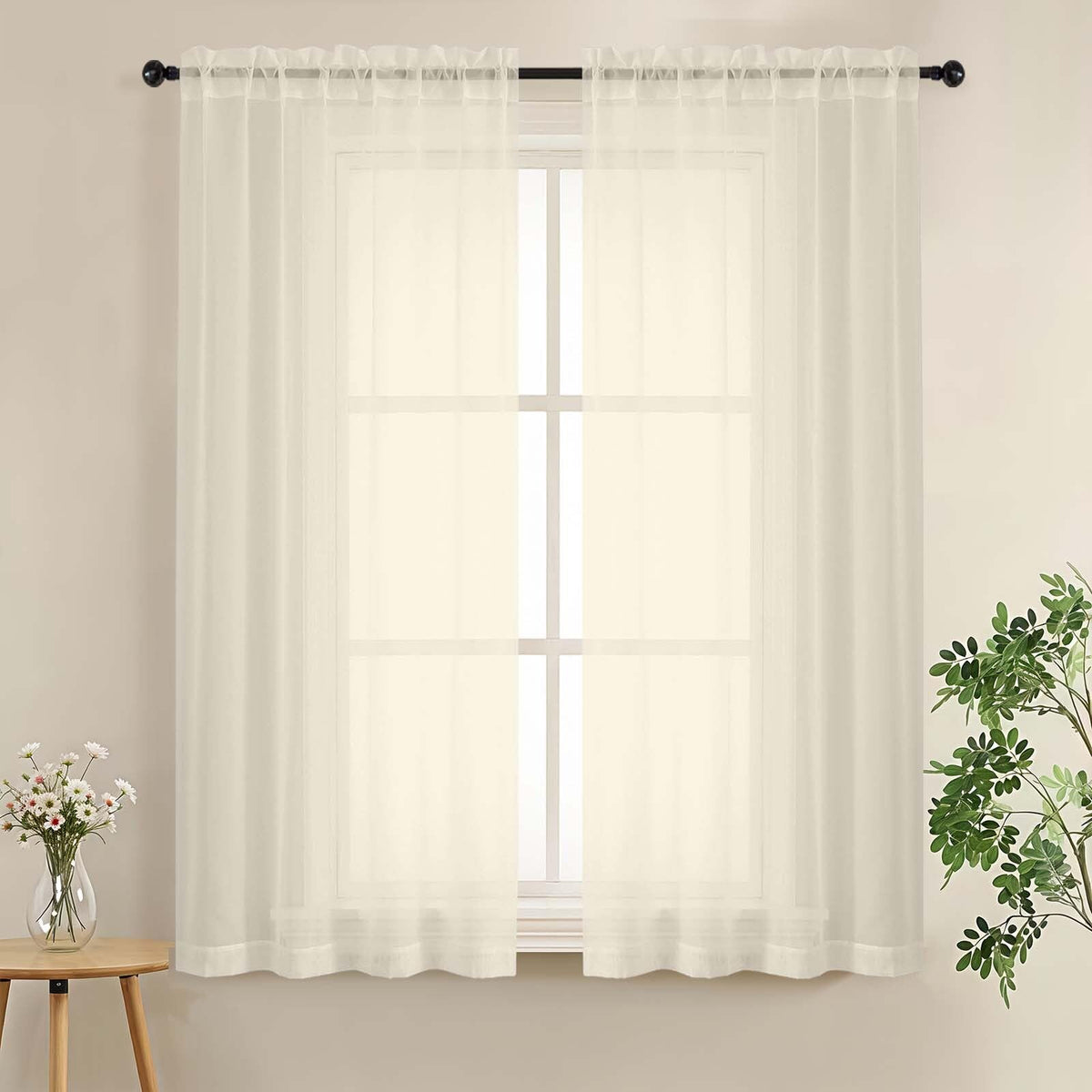 LIVEKID White Sheer Curtains 84 Inches Long 2 Panels - Light Filtering Breathable Voile Textured Sheer Curtains for Bedroom/Living Room, Rod Pocket Soft Elagant & Airy Solid Drapes, W42 x L84