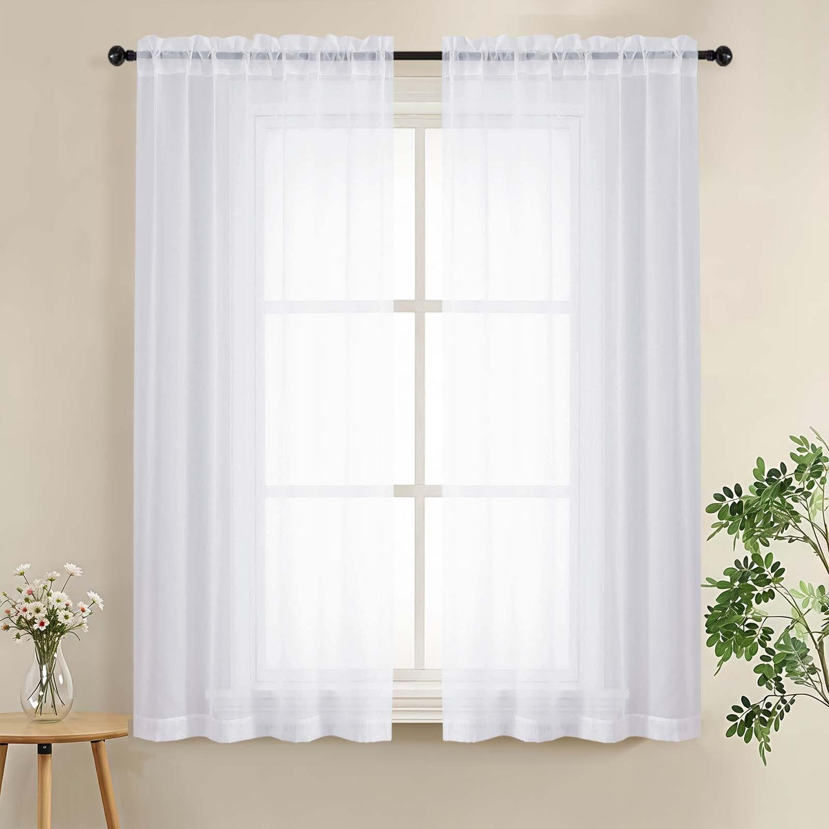 LIVEKID White Sheer Curtains 84 Inches Long 2 Panels - Light Filtering Breathable Voile Textured Sheer Curtains for Bedroom/Living Room, Rod Pocket Soft Elagant & Airy Solid Drapes, W42 x L84