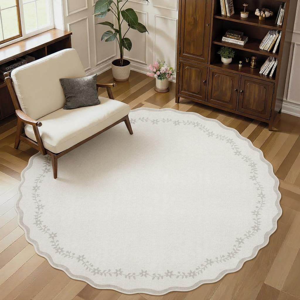 GarveeHome 5x7 Scalloped Area Rug Jute Washable Bedroom Living Room Rug