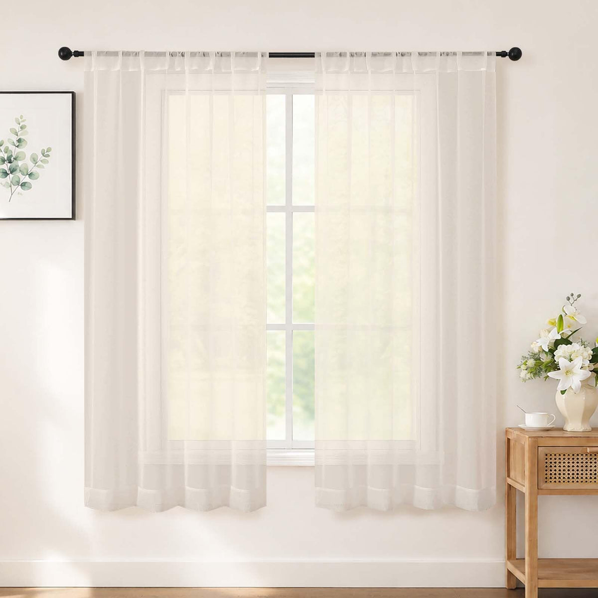 Chyhomenyc White Sheer Curtains 84 inch Long for Living Room, 2 Panels