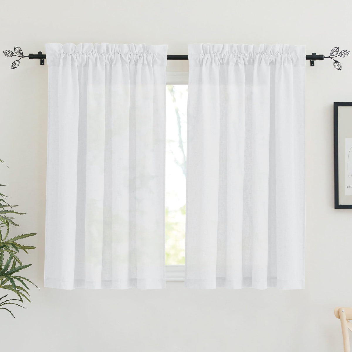 RYB HOME White Semi Sheer Curtains 84 inches Long for Living Room