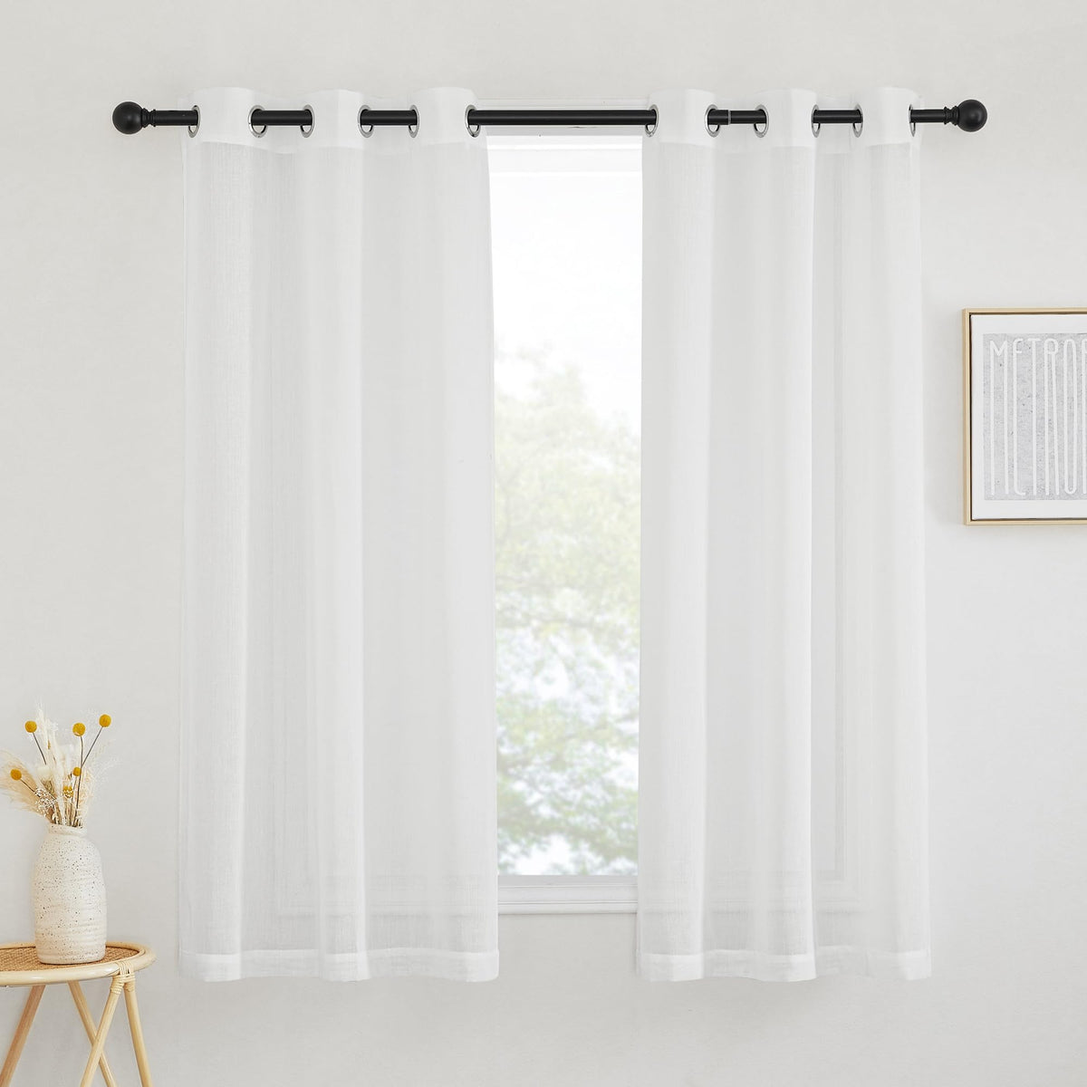 NICETOWN White Sheer Linen Curtains 84 Inch Length 2 Panels Set, W52xL84