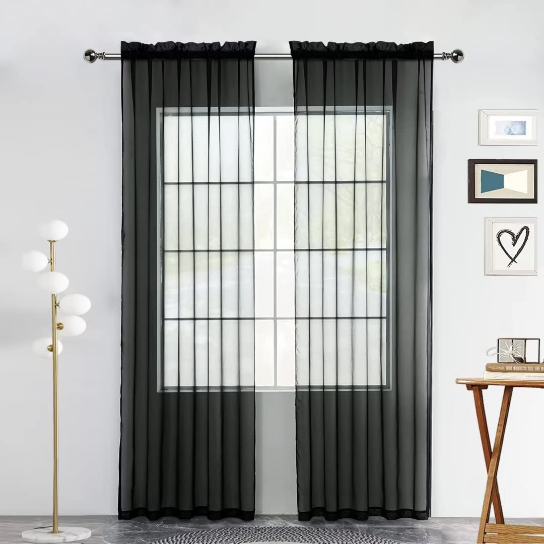 SpaceDresser Basic Rod Pocket Sheer Voile Window Curtain Panels White 1 Pair 2 Panels 52 Width 84 Inch Long for Kitchen Bedroom Children Living Room Yard(White,52 W x 84 L)