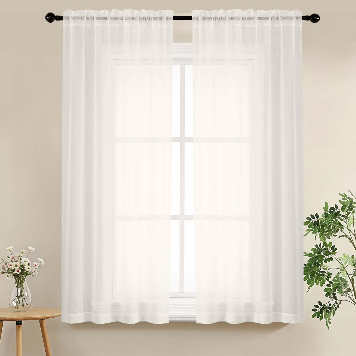 LIVEKID White Sheer Curtains 84 Inches Long 2 Panels - Light Filtering Breathable Voile Textured Sheer Curtains for Bedroom/Living Room, Rod Pocket Soft Elagant & Airy Solid Drapes, W42 x L84