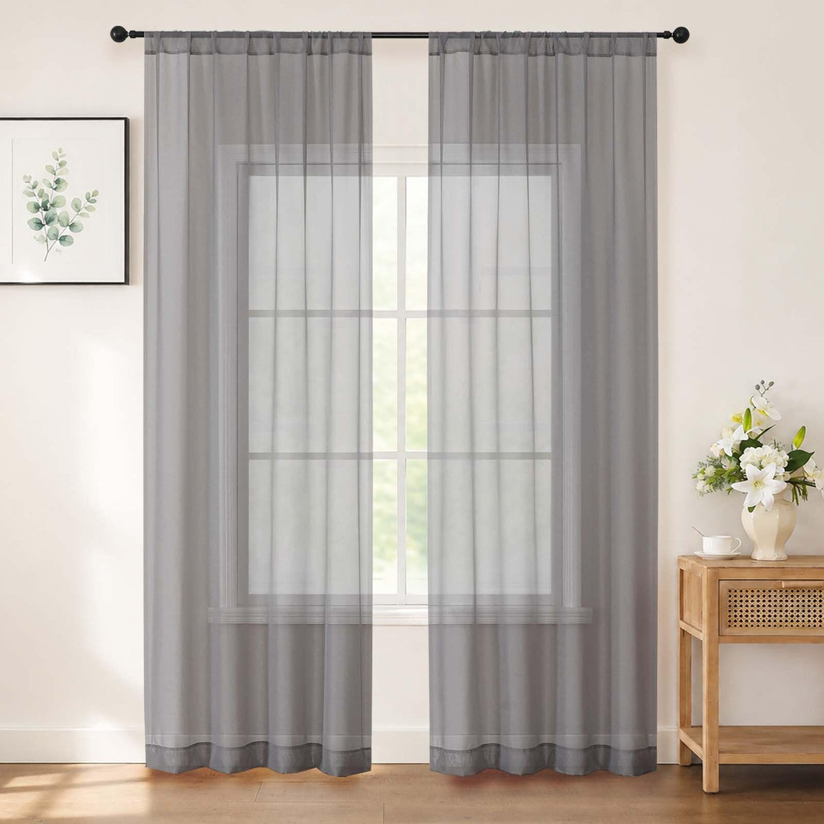 Chyhomenyc White Sheer Curtains 84 inch Long for Living Room, 2 Panels