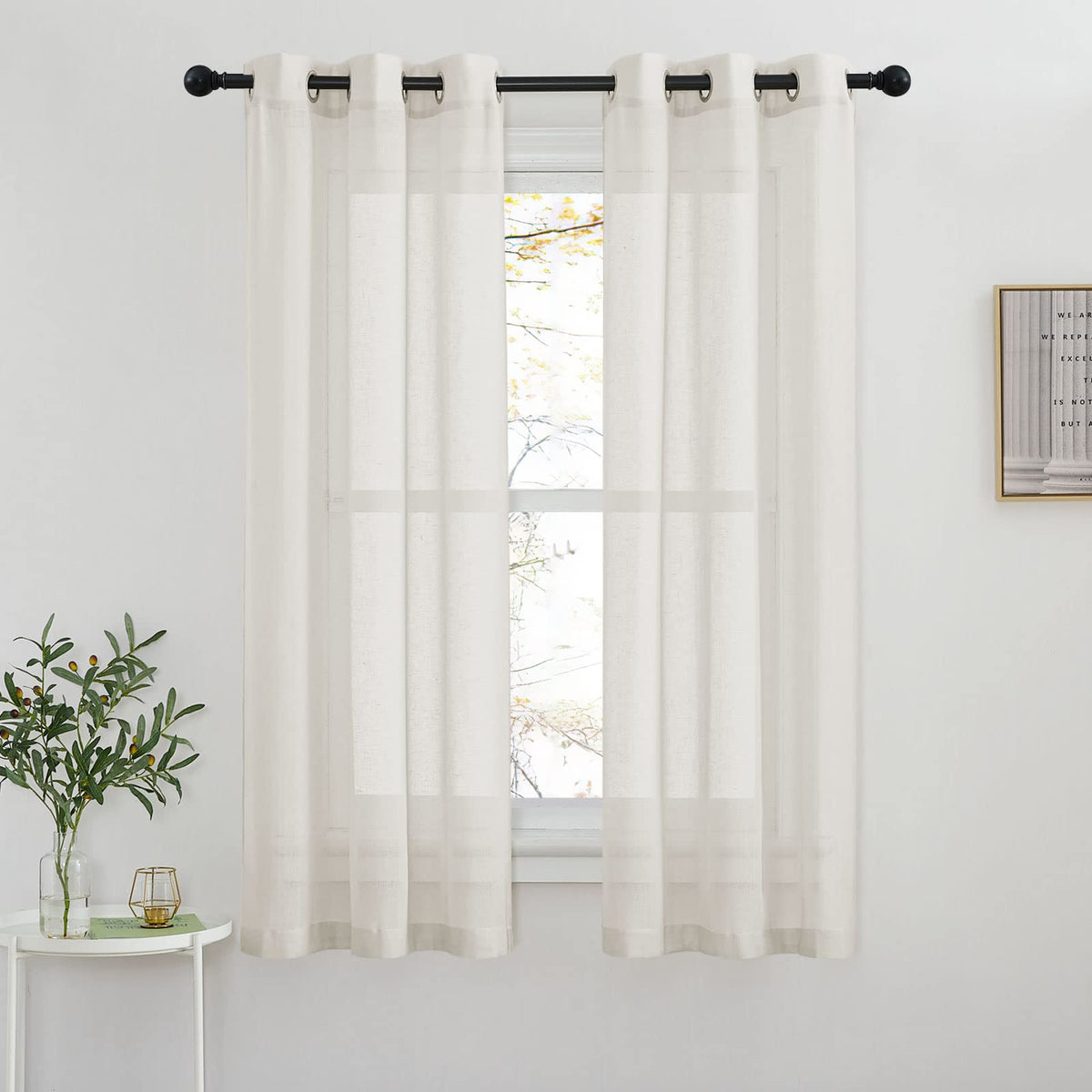 NICETOWN White Sheer Linen Curtains 84 Inch Length 2 Panels Set, W52xL84
