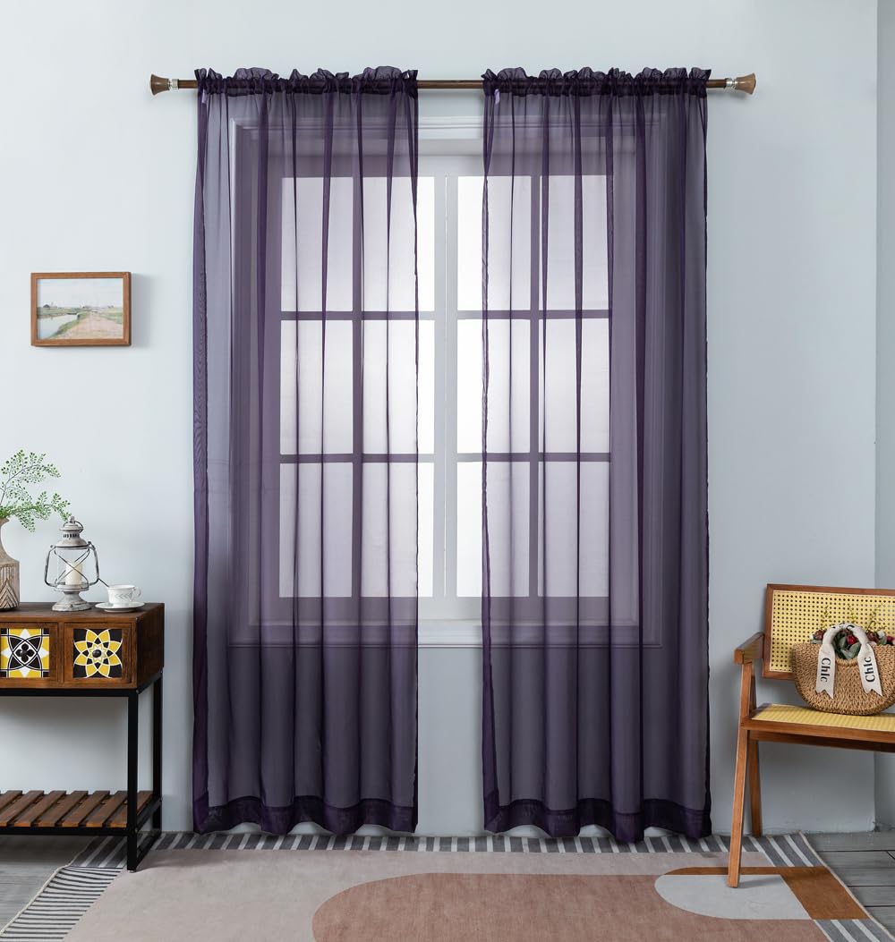 WPM Yellow Color Sheer Curtains 58" Wide x 84" Long 2 Panels Livingroom Window Treatment Rod Pocket Sheer Voile for Bedroom, Kitchen, Children Room Fully Stitched and Hemmed