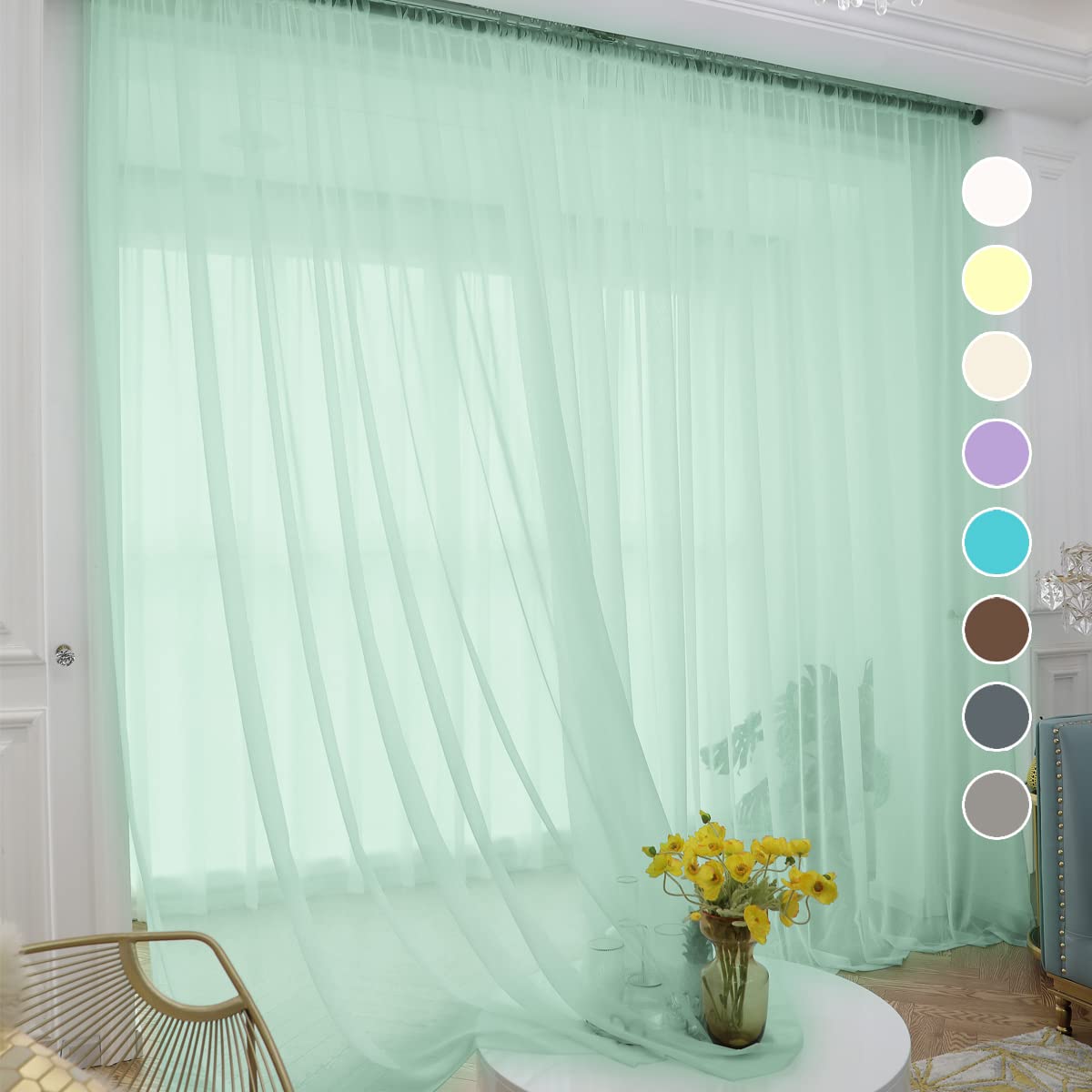 ABCHOME White Sheer Curtains 84 Inches Long 2 Panels,Rod Pocket Voile Semi Sheer Window Curtains for Kitchen, Bedroom and Living Room(White, 52 W x 84 L)