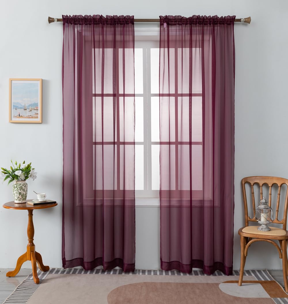 WPM Yellow Color Sheer Curtains 58" Wide x 84" Long 2 Panels Livingroom Window Treatment Rod Pocket Sheer Voile for Bedroom, Kitchen, Children Room Fully Stitched and Hemmed