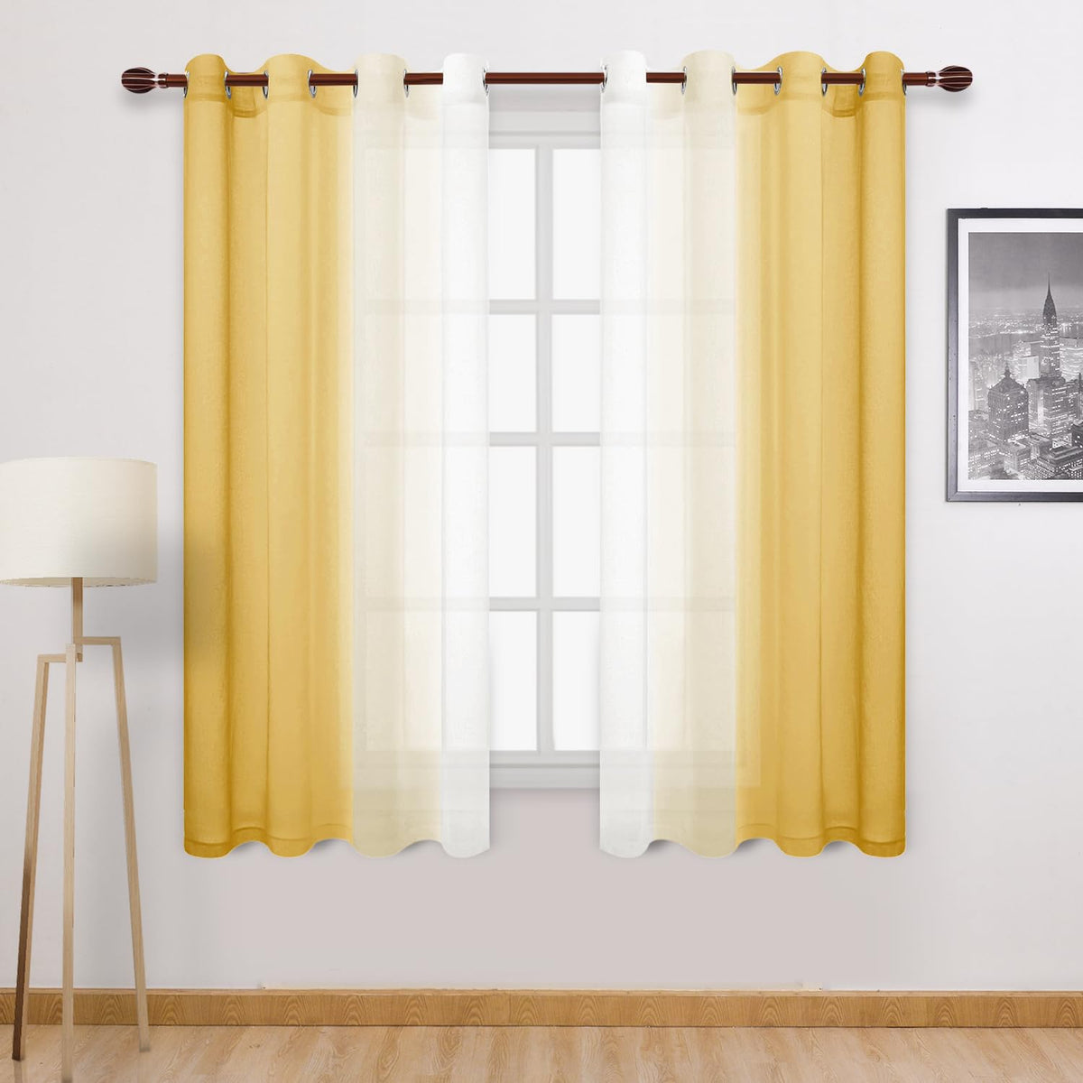 DWCN Blue Linen Ombre Sheer Curtains - Semi Voile Gradient Grommet Top Curtains for Bedroom and Living Room, Set of 2 Window Curtain Panels, 52 x 84 Inches Long, Denim Blue
