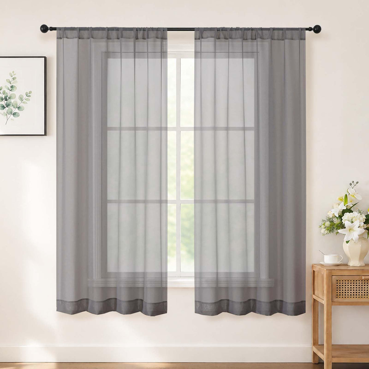 Chyhomenyc White Sheer Curtains 84 inch Long for Living Room, 2 Panels