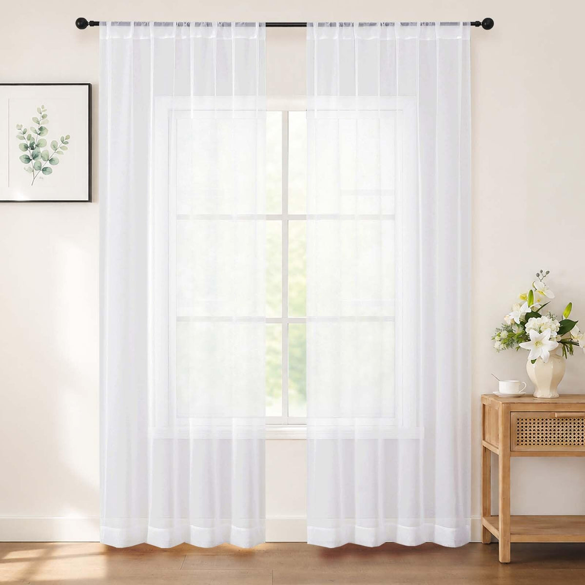 Chyhomenyc White Sheer Curtains 84 inch Long for Living Room, 2 Panels