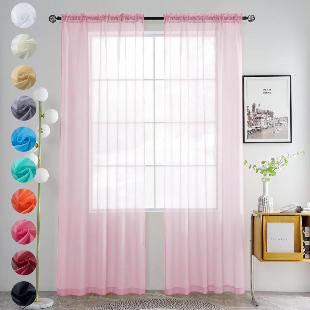 youleyar Solid Sheer Rod Pocket Curtain Voile Draperies 2 Panels White Beige Black Grey Coffee 52 Inch Width 84 Inch Long 1 Pair for Kitchen Bedroom Children Living Room Yard (Orange,52Wｘ84L)