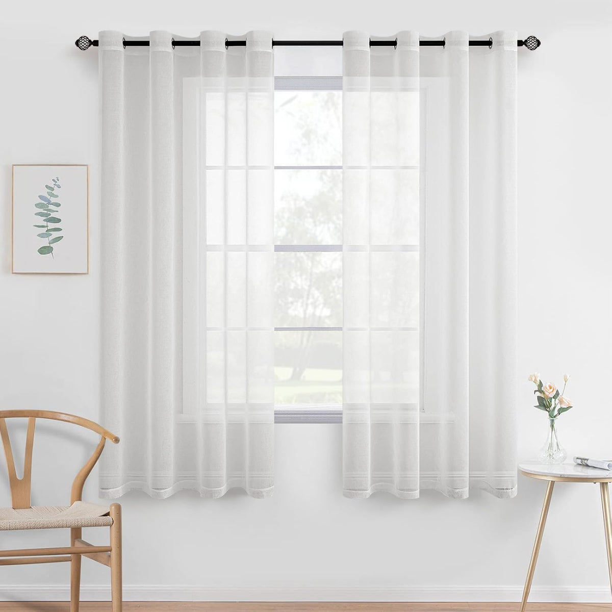MIULEE Ivory Sheer Curtains Linen Textured Panels 54X84 Inches