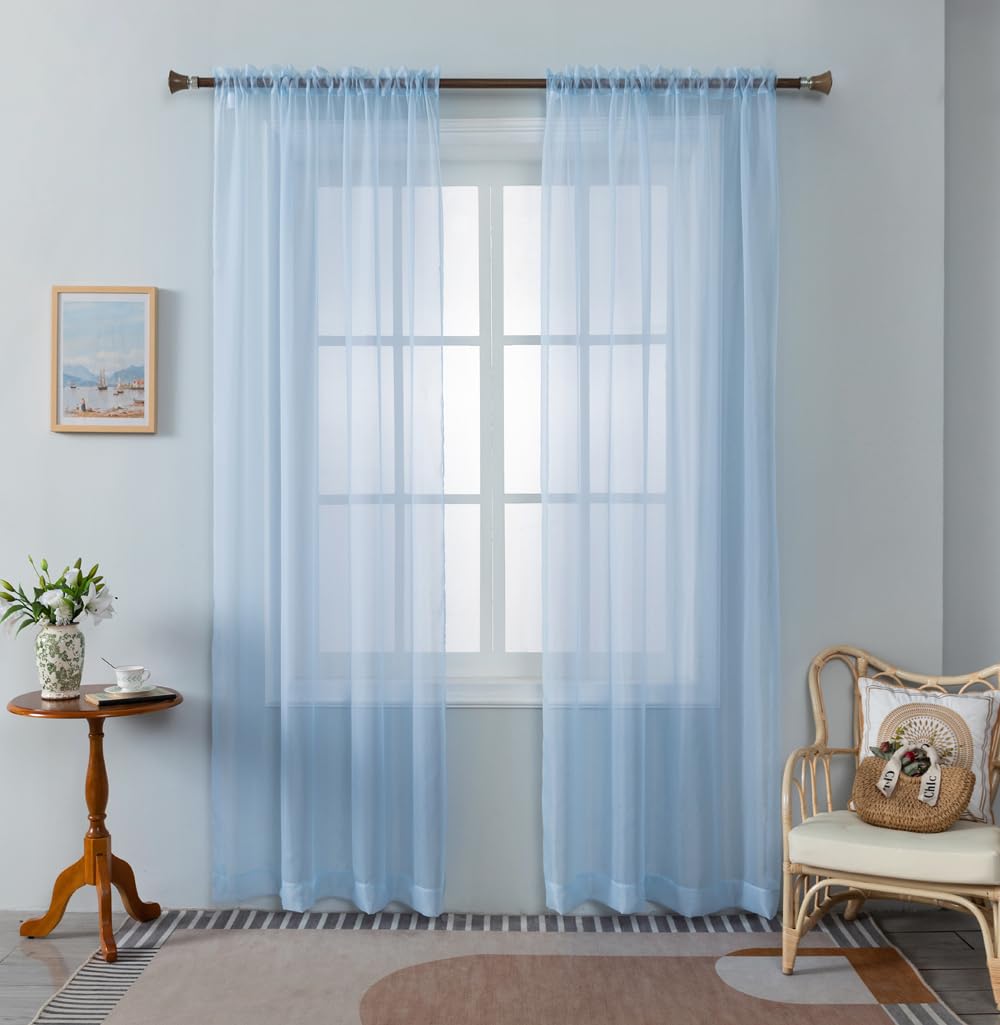 WPM Yellow Color Sheer Curtains 58" Wide x 84" Long 2 Panels Livingroom Window Treatment Rod Pocket Sheer Voile for Bedroom, Kitchen, Children Room Fully Stitched and Hemmed