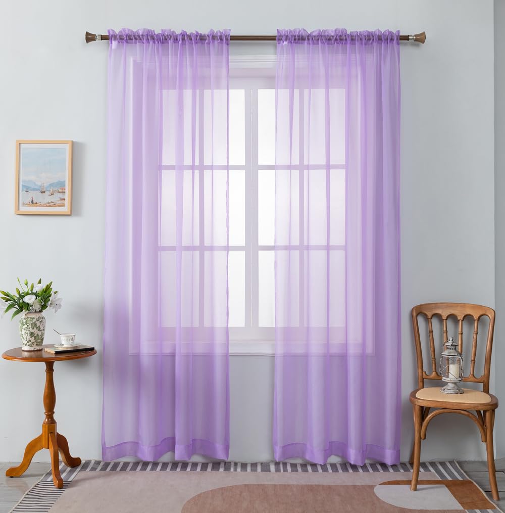 WPM Yellow Color Sheer Curtains 58" Wide x 84" Long 2 Panels Livingroom Window Treatment Rod Pocket Sheer Voile for Bedroom, Kitchen, Children Room Fully Stitched and Hemmed