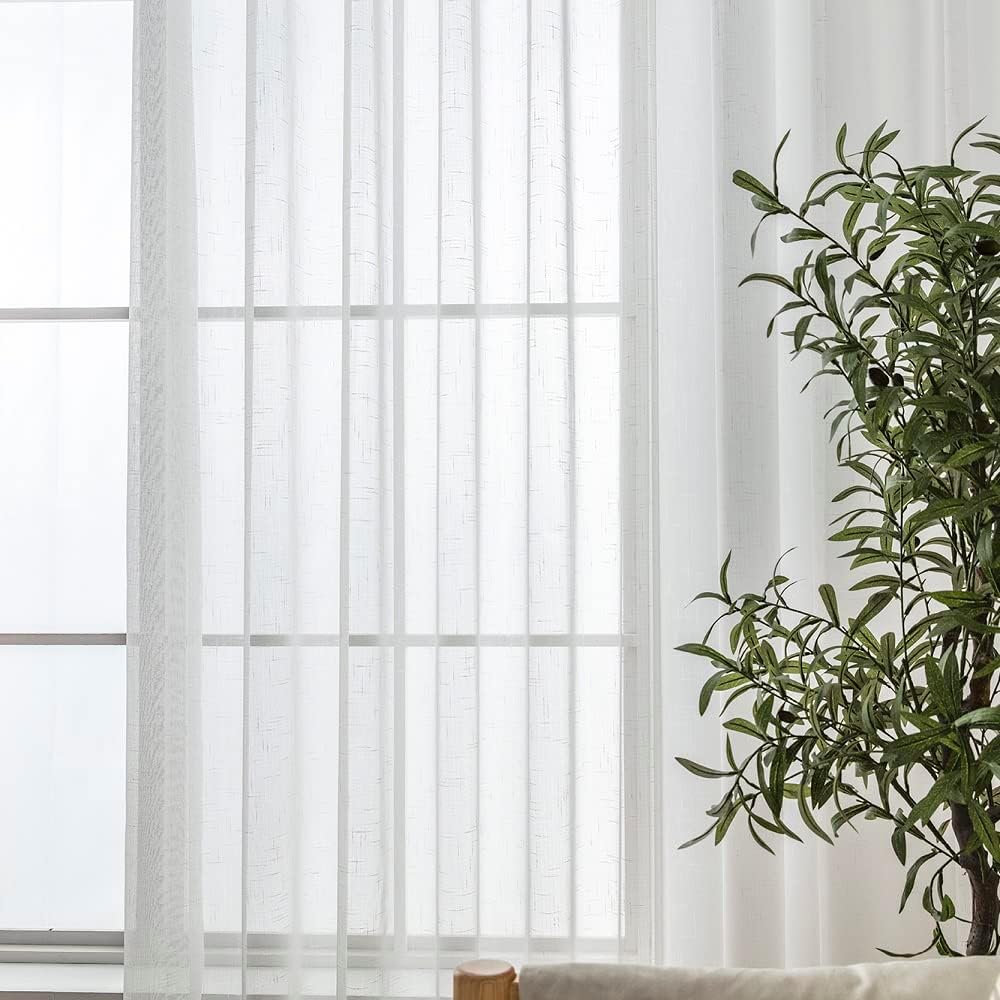 Off White Sheer Curtains 84 Inches Long Pinch Pleat Linen Textured Ceiling