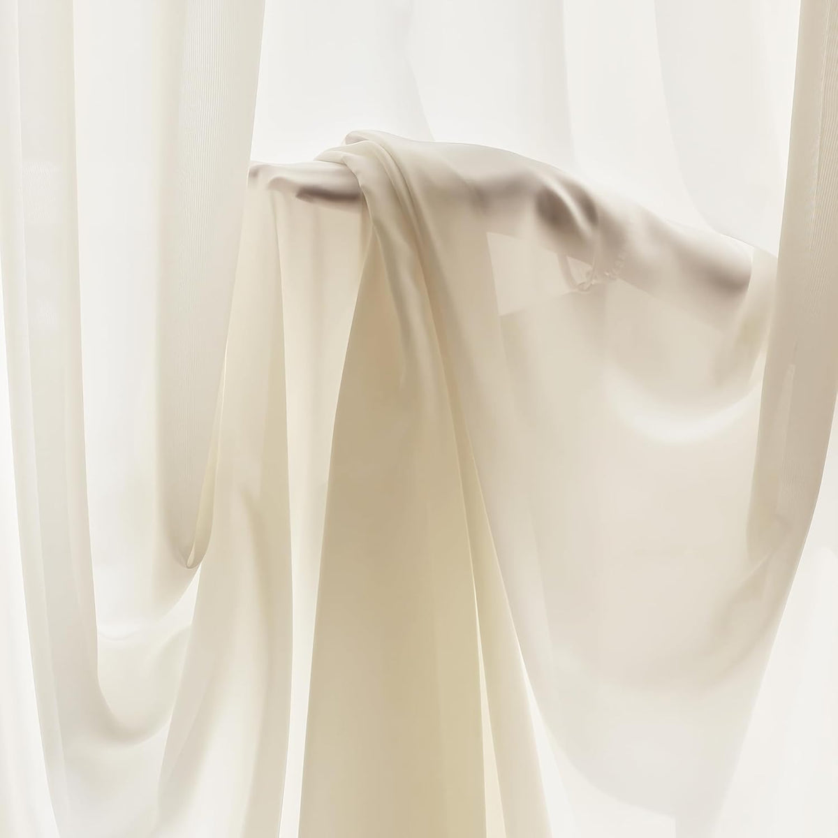 FMFUNCTEX Cream Sheer Curtains, 90 Inch, Rod Pocket, 2 Panels for Bedroom