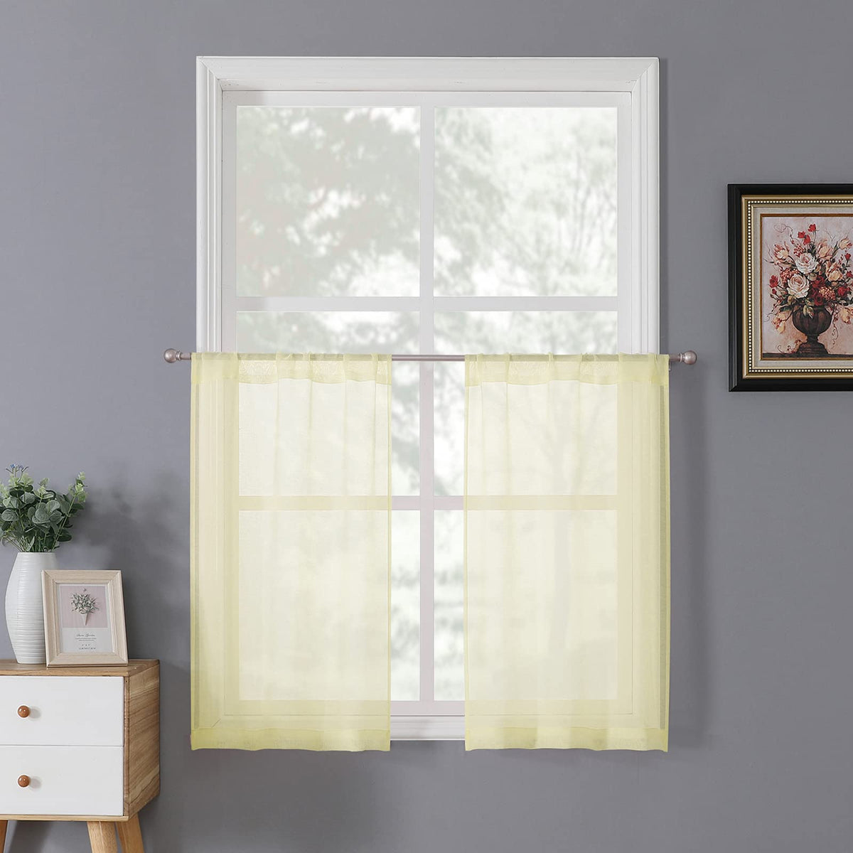 Tollpiz Sheer Curtains Linen Textured Bedroom Curtain Sheers Light Filtering Rod Pocket Voile Curtains for Living Room, 54 x 63 inches Long, White, Set of 2 Panels