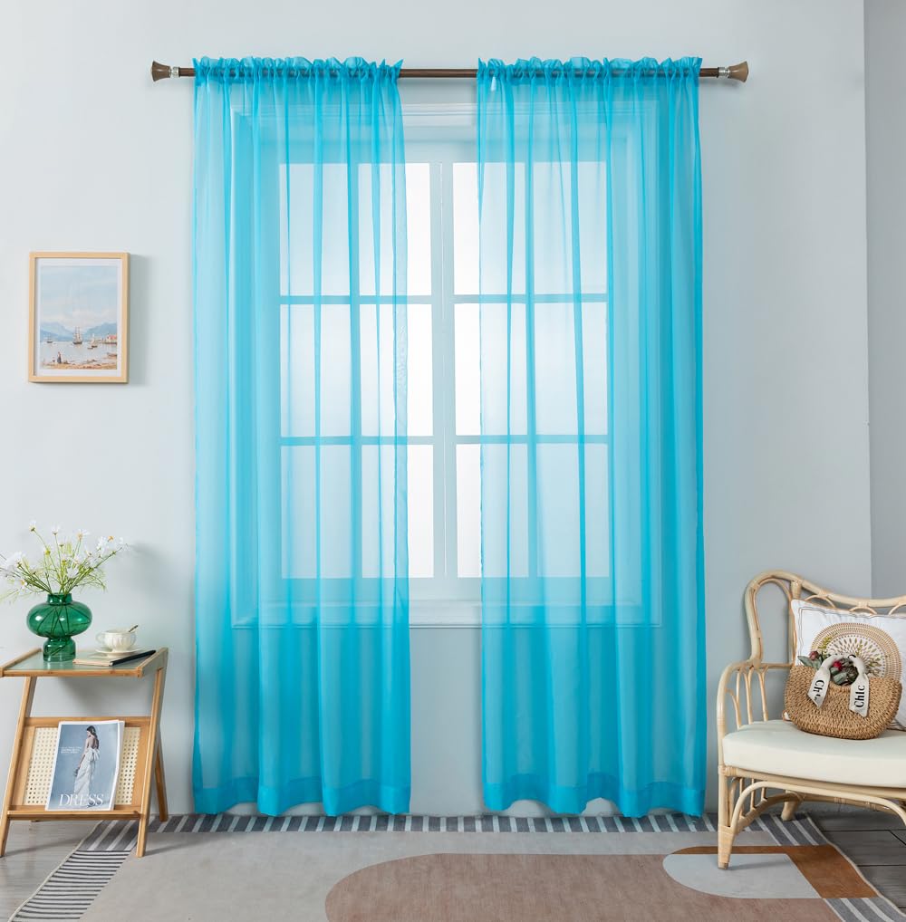 WPM Yellow Color Sheer Curtains 58" Wide x 84" Long 2 Panels Livingroom Window Treatment Rod Pocket Sheer Voile for Bedroom, Kitchen, Children Room Fully Stitched and Hemmed