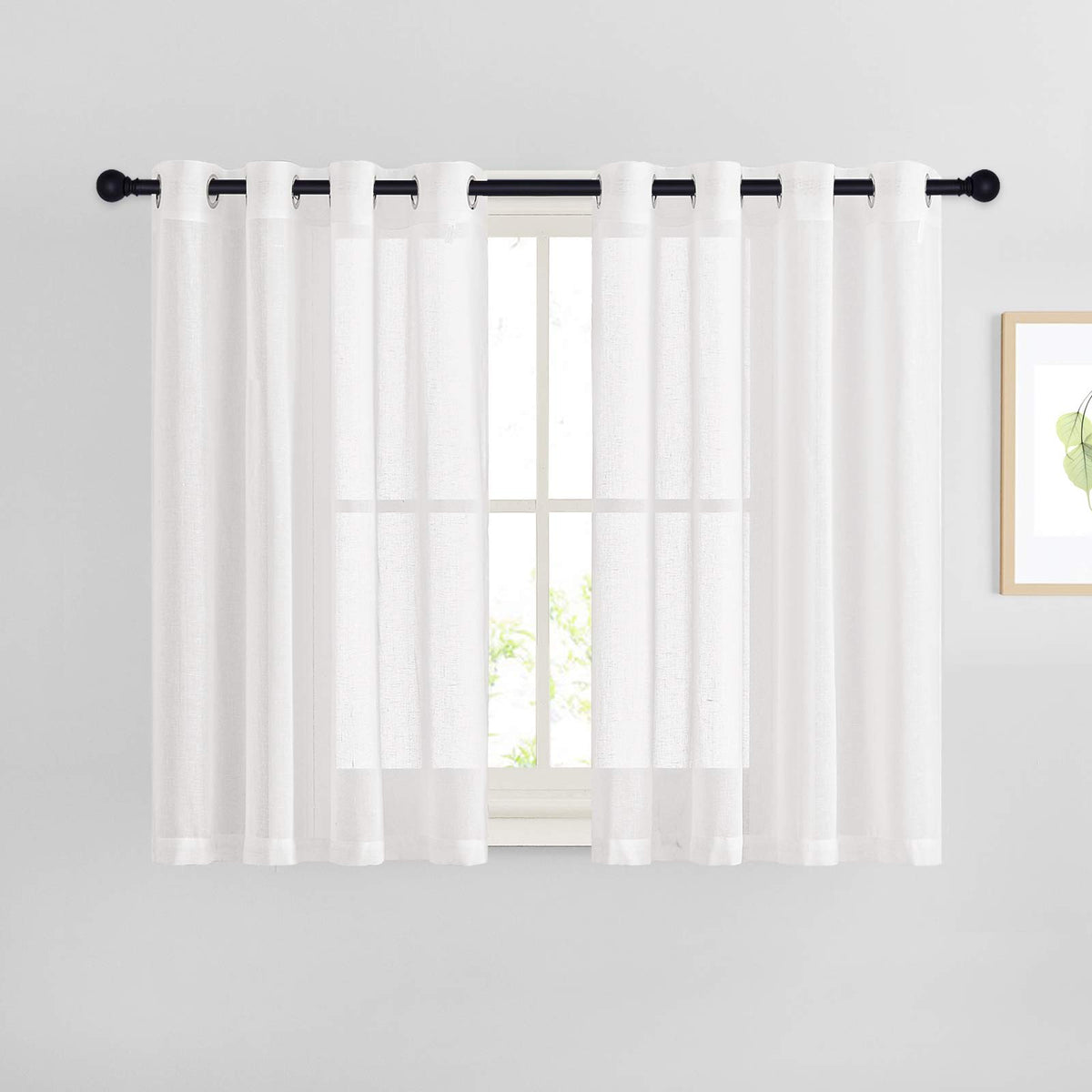 NICETOWN White Sheer Linen Curtains 84 Inch Length 2 Panels Set, W52xL84