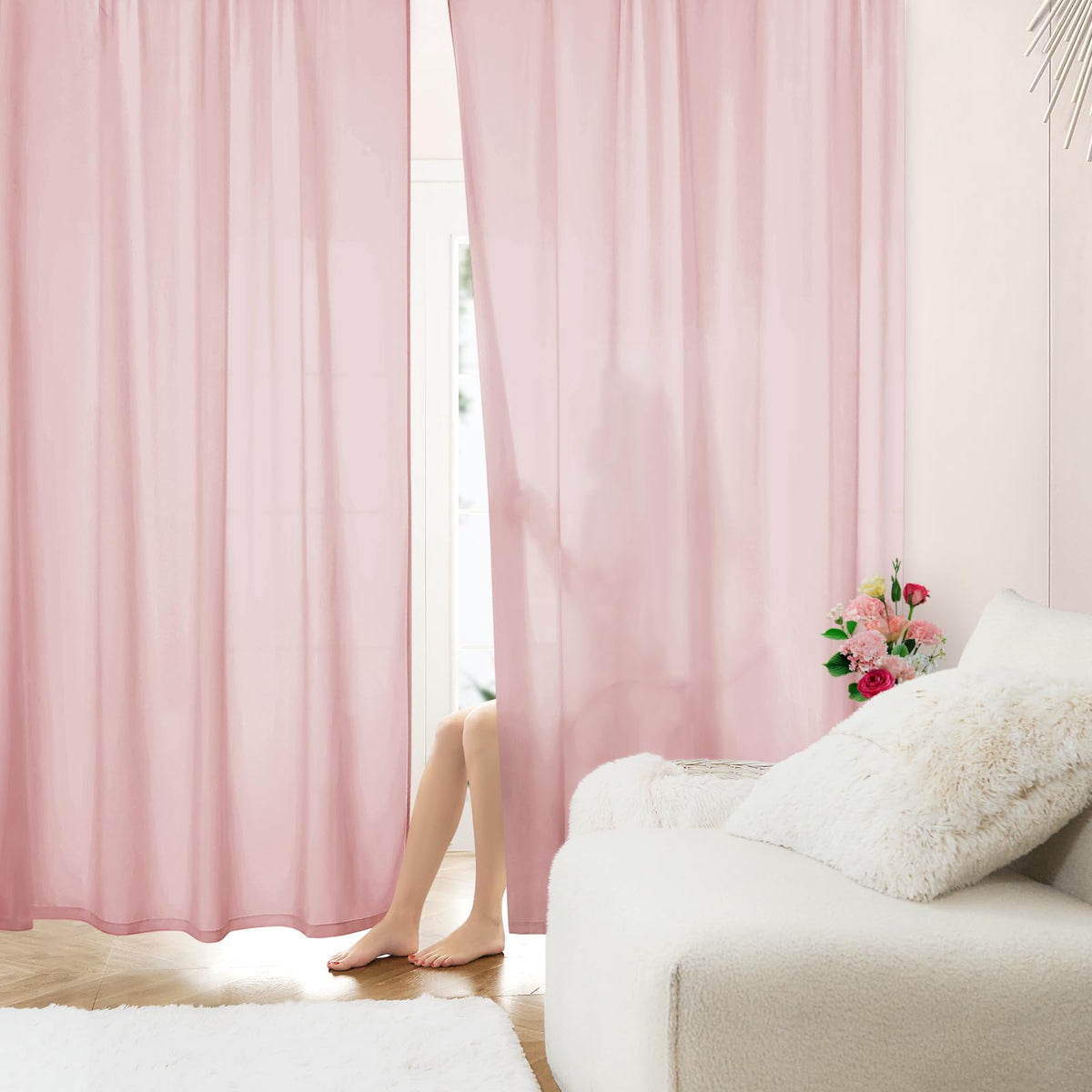 HOMEIDEAS Non-See-Through White Privacy Sheer Curtains, 52 X 96 Inches Long