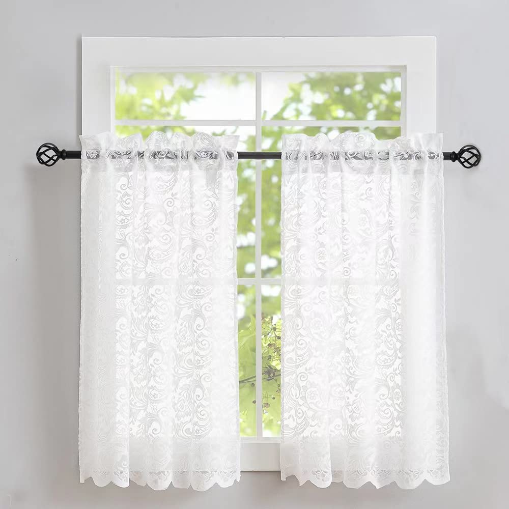 ALIGOGO Black Lace Curtains for Bedroom, Gothic Style, 52W x 63L Inch