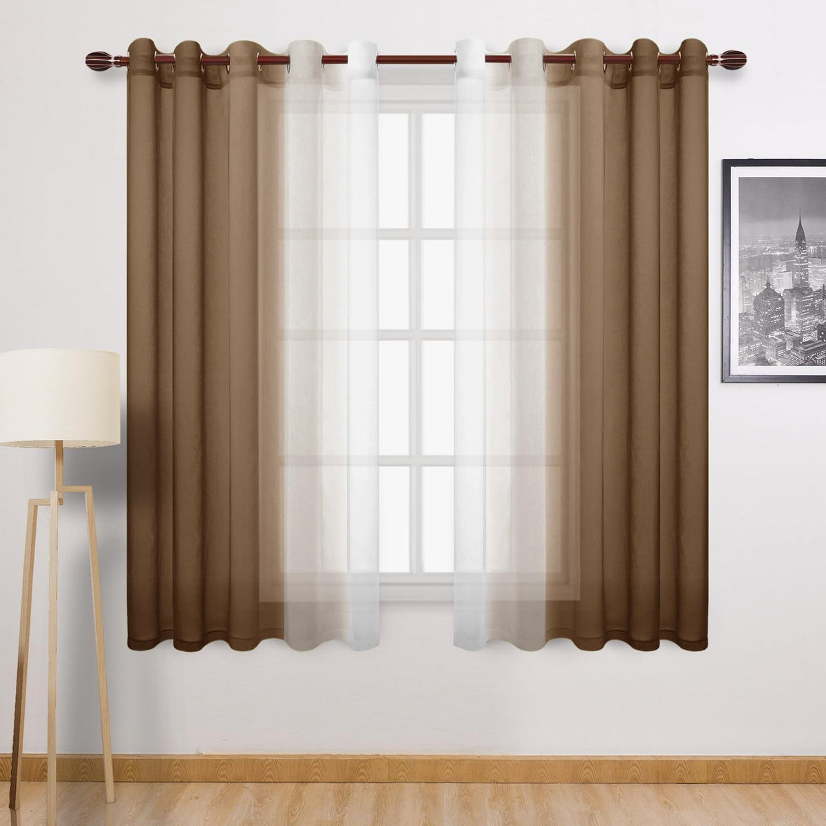 DWCN Blue Linen Ombre Sheer Curtains - Semi Voile Gradient Grommet Top Curtains for Bedroom and Living Room, Set of 2 Window Curtain Panels, 52 x 84 Inches Long, Denim Blue