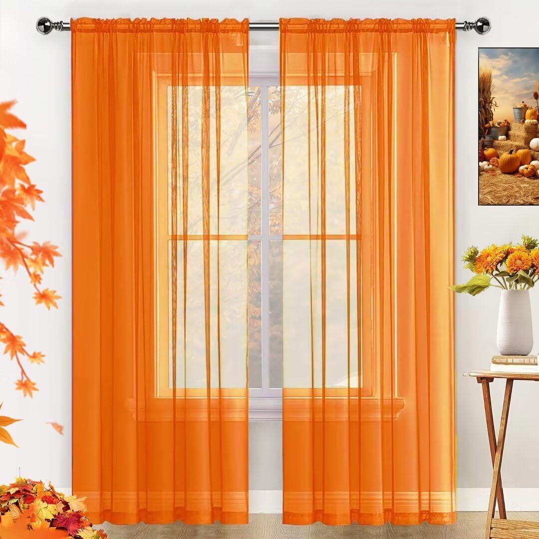 SpaceDresser Basic Rod Pocket Sheer Voile Window Curtain Panels White 1 Pair 2 Panels 52 Width 84 Inch Long for Kitchen Bedroom Children Living Room Yard(White,52 W x 84 L)