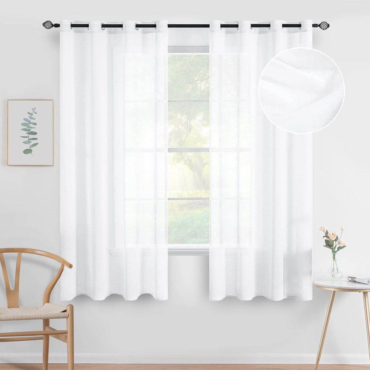 MIULEE Ivory Sheer Curtains Linen Textured Panels 54X84 Inches