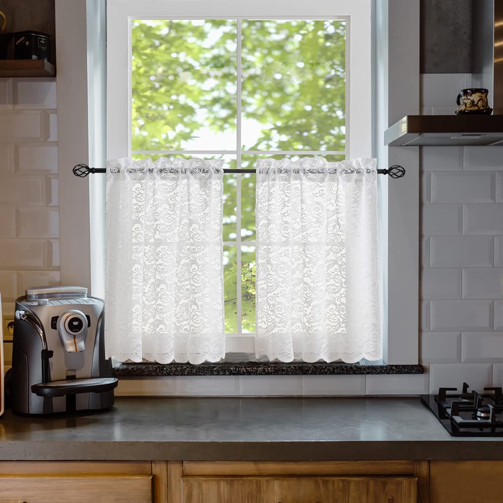 ALIGOGO Black Lace Curtains for Bedroom, Gothic Style, 52W x 63L Inch