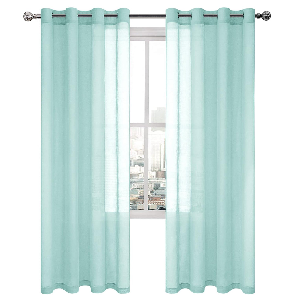 DWCN White Sheer Curtains Linen Look Semi Transparent Voile Grommet White Curtains for Living Dining Room Drapes 52 x 84 Inch Long, Set of 2 Panels