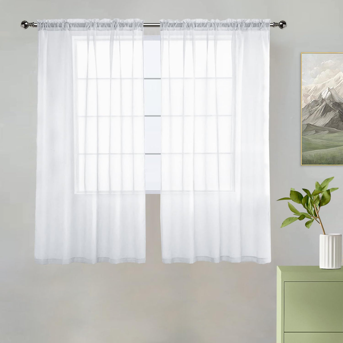 youleyar Solid Sheer Rod Pocket Curtain Voile Draperies 2 Panels White Beige Black Grey Coffee 52 Inch Width 84 Inch Long 1 Pair for Kitchen Bedroom Children Living Room Yard (Orange,52Wｘ84L)