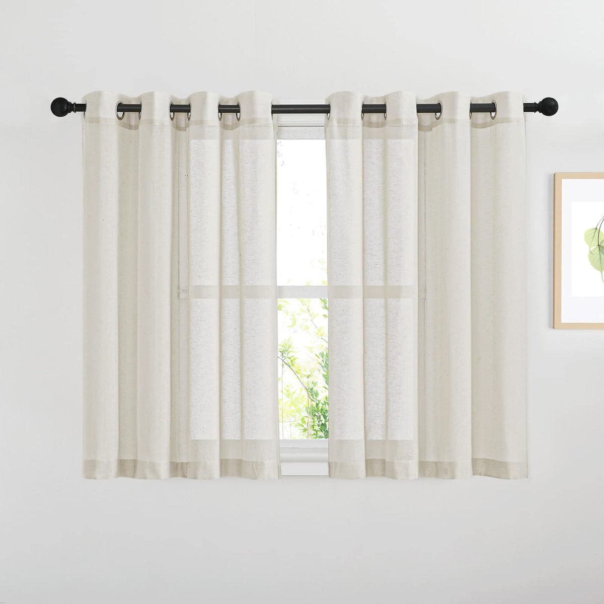 NICETOWN White Sheer Linen Curtains 84 Inch Length 2 Panels Set, W52xL84